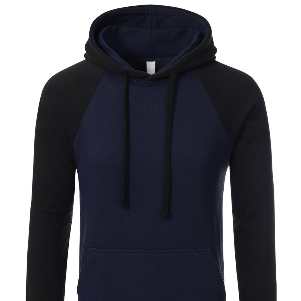 Men's Premium Heavyweight Pullover Two-Tone Hoodies Navy Black